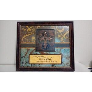 Framed Shadow box Cross Picture Quote Religious Wall Art Christianity